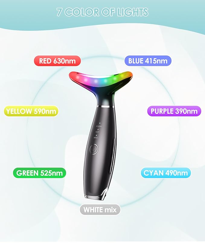 7 Color Neck Face Massager - Facial Massager Tool for Skin Care at Home, Vibrating Face Massager with Thermals, Galvanic Machines Black-Velvo Beauty
