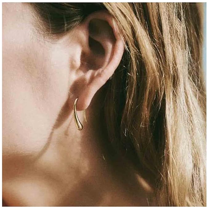 Water Tear Drop Earrings Abstract Droplet Hoop Earrings Gold Hook Threader Earrings Minimalist Drop Dangle Earrings Jewelry for Women and Girls Gifts-Velvo Beauty