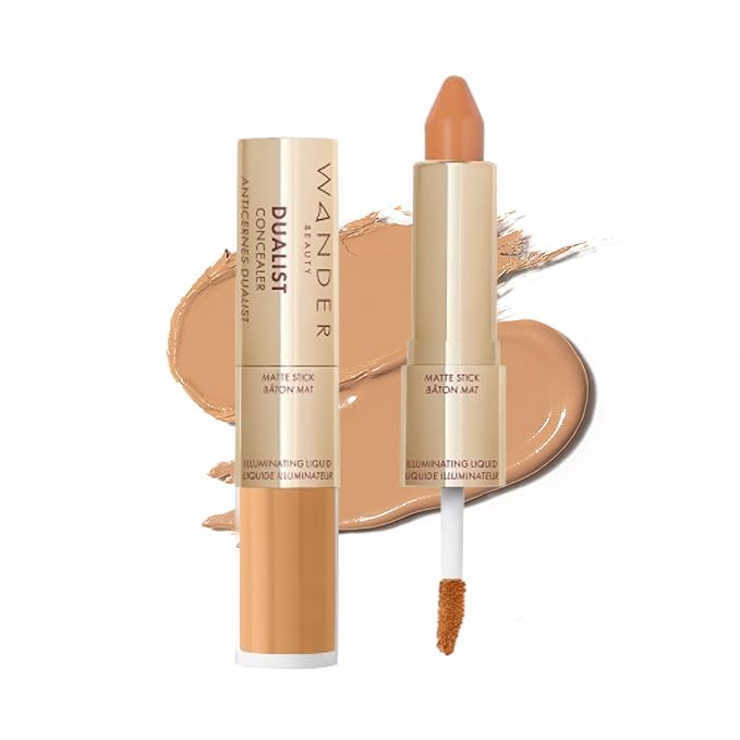 Wander Beauty Dualist Matte and Illuminating Concealer Makeup - Tan - Dual-Ended Matte Concealer Stick + Liquid Concealer - Full Coverage Concealer Brightens, Firms, & Hydrates Under Eyes - 0.28 fl oz-Velvo Beauty
