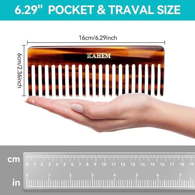 KAHEM Large Wide Tooth Detangler Comb for Women, Men, and Kids - Handmade for Curly, Long, and Short Hair - Professional Wet and Dry Hair Cutting Comb - 6.29 Inch-Velvo Beauty