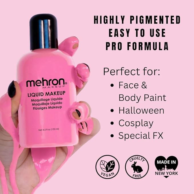 Mehron Makeup Liquid Makeup | Face Paint and Body Paint Perfect for Halloween, Cosplay I Air Brush Compatible 4.5 oz (133 ml) (PINK)-Velvo Beauty