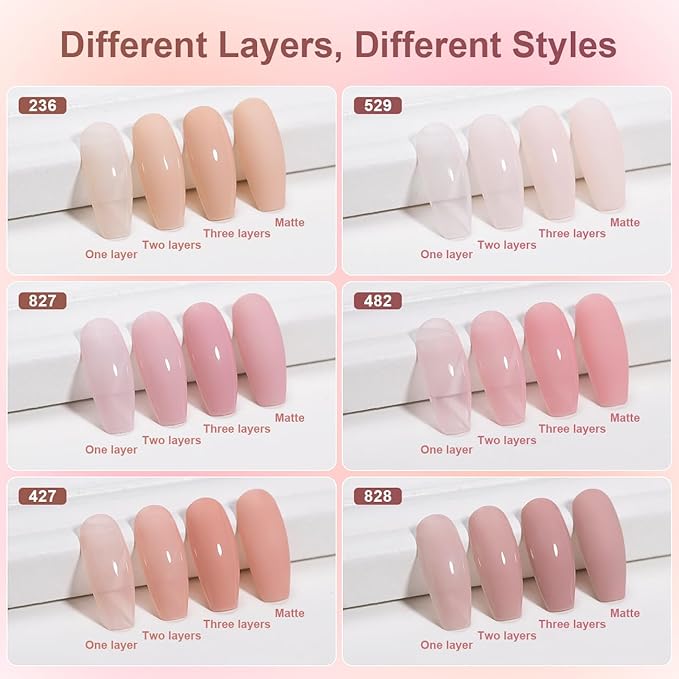 RARJSM Nude Gel Nail Polish Set 6 Colors with Metallic Silver Chrome Gel Liner Sheer Jelly Gray Pale Rose Apricot Pink GelPolish Transparent French Manicure Neutral GelVarnish LED UV Curing Requires-Velvo Beauty