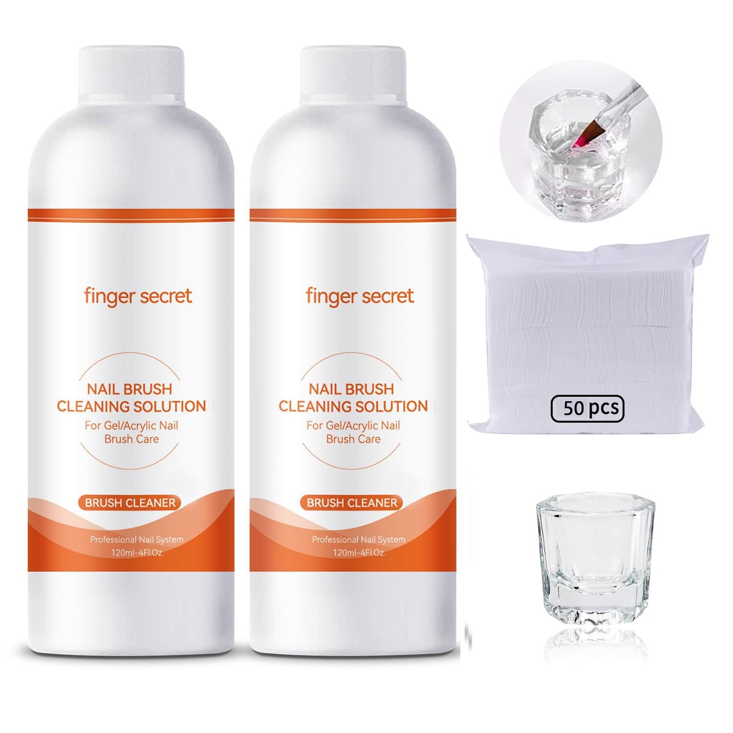 Nail Brush Cleaner 2 packs Nail Brush Cleaner for Gel Polish Nail Brush Cleaner Liquid for Acrylic with Glass Cup Nail Cleaning pads for DIY Salon at Home 8 Fl.Oz-Velvo Beauty