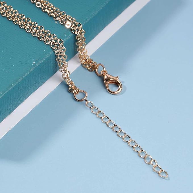 Boho Layered Crystal Necklace Choker Gold Bezel Pendant Necklace Multi Layering Vintage Necklace Chain Cz Bridal Necklace Chain Jewelry for Women and Girls-Velvo Beauty