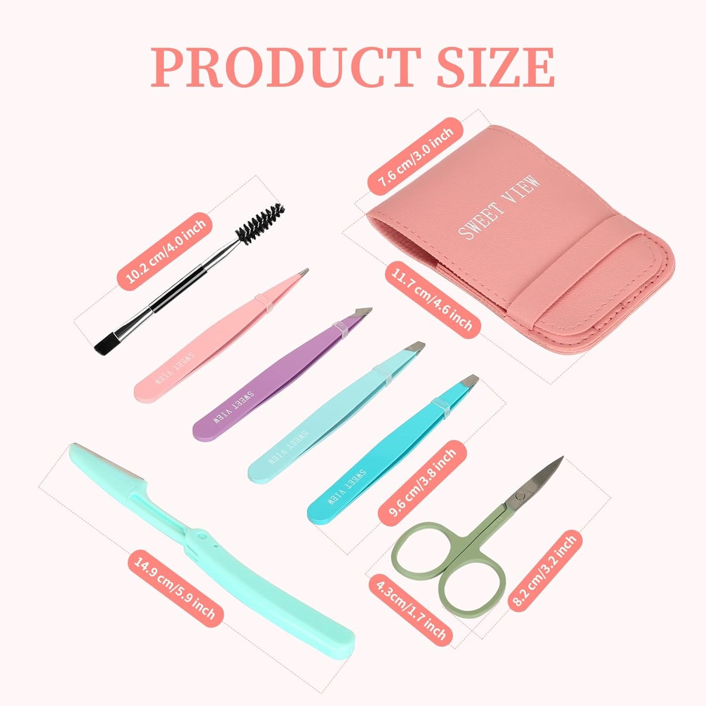 7pcs Eyebrow Tweezers Kit for Women Precision Plucker with Brow Scissors & Razor & Spoolie for Facial, Chin, Brow, Splinter and Ingrown Hair-Velvo Beauty