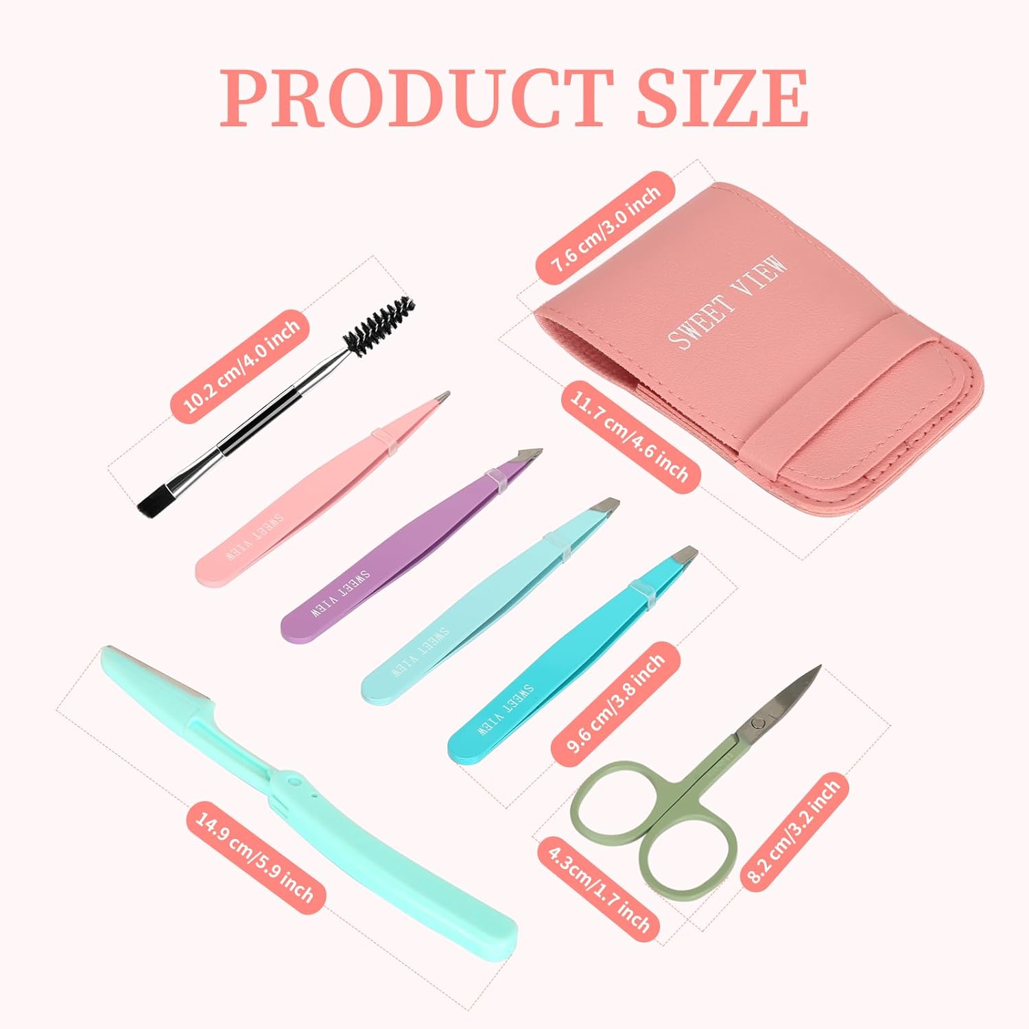 7pcs Eyebrow Tweezers Kit for Women Precision Plucker with Brow Scissors & Razor & Spoolie for Facial, Chin, Brow, Splinter and Ingrown Hair-Velvo Beauty