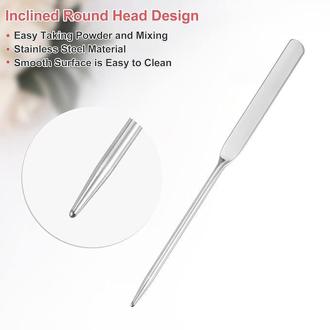 VOCOSTE 1 Set Stainless Steel Makeup Spatula, Liquid Foundation Spatula Tool with Faux Leather Case, Lipstick Nail Polish Mixing Palette Spatula, Beige-Velvo Beauty