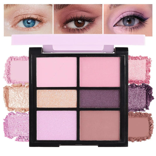 6-Color Pink Champange Purple Matte & Shimmer Eyeshadow Palette with Mirror – Highly Pigmented, Long-Lasting Eye Makeup for Artists & Creative Looks (03#)-Velvo Beauty