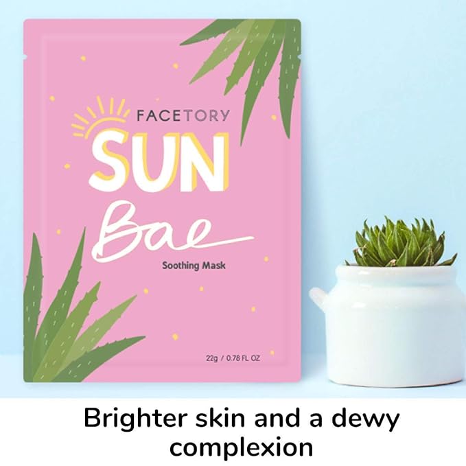 FACETORY K Beauty Face Mask Skin Care - SUN BAE SOOTHING Sheet Mask with Aloe & Shea Butter | After Sun Care, Soothe & Restore (5 Pack)-Velvo Beauty