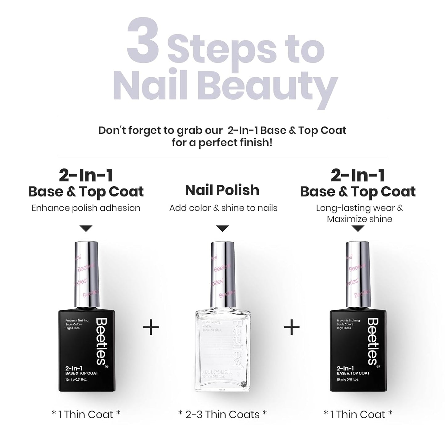 Beetles Nail Strengthener - Clear Nail Concealer Fast Air Dry Clear Air Dry Nail Growth for Damaged Uneven Nails Fingernail Polish Imperfection Masking for Sheer Shine DIY Manicure Salon Quality-Velvo Beauty