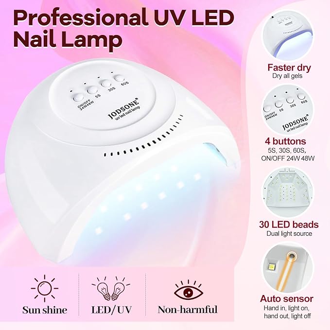 JODSONE 100 PCS Gel Nail Polish Starter Kit with U V Light 95 Colors Macarons Combined with Dark Colors Nail Gel No Wipe Base Coat Top Matte Coat Long Lasting Shine-Velvo Beauty