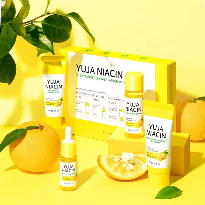 SOME BY MI Yuja Niacin 30 Days Brightening Starter Kit/Toner 1.01Oz, Serum 0.33Oz, Gel Cream 1.01Oz, Sleeping Mask 0.67Oz / Melasma and Blemish Care/Facial Skin Care Set-Velvo Beauty