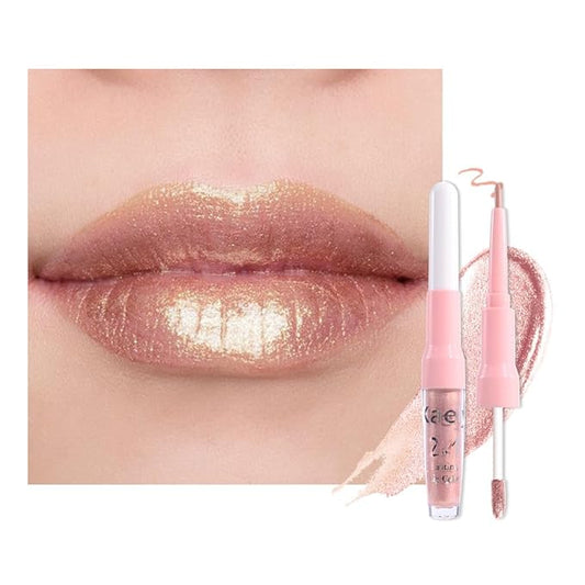 evpct Champagne Gold Metallic Glitter Lip Liner and Lipstick Combo Lip Gloss Stain Set Makeup for Women Long Lasting Waterproof 24, Blonde Frosted Metallic Shimmer Glossy iridescent Liquid Lipstick 05-Velvo Beauty