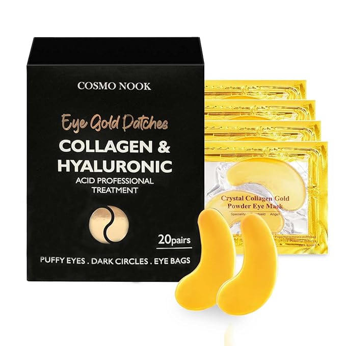 Under Eye Patches (20 Pairs) - Golden Eye Mask with Amino Acid & Collagen, Cooling Eye Care for Wrinkles, Puffy Eyes & Dark Circles, Skincare Treatment for Men & Women-Velvo Beauty