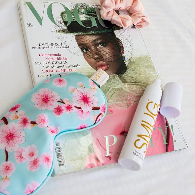 SMUG Satin Sleep Mask & Eye Mask | Travel Sleep Masks for Women & Men | Soft Sleeping Eye Mask to Nourish Skin & Reduce Dark Circles | Eye Sleep Mask Shades to Block Out Light | Cherry Blossom-Velvo Beauty