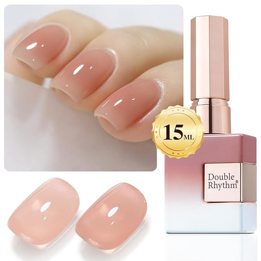 Double Rhythm Translucent Gel Polish Sheer Neutral Natural Light Milky Same Color Same Bottle 15ML Jelly Nail Polish Nail Art DIY at Home (Peach Cream-A1413)-Velvo Beauty