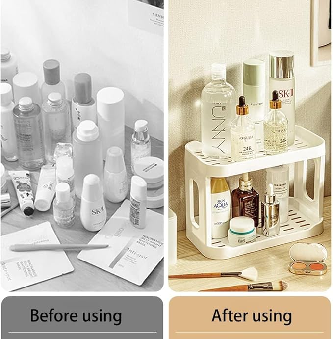 2PCS Kitchen Spice Rack or Bathroom Countertop Organizer, 2-Tier Desk Organizers，Mail Holder for Office Desk Organization, Gift for Teachers, Classmates, and Friends,White-Velvo Beauty