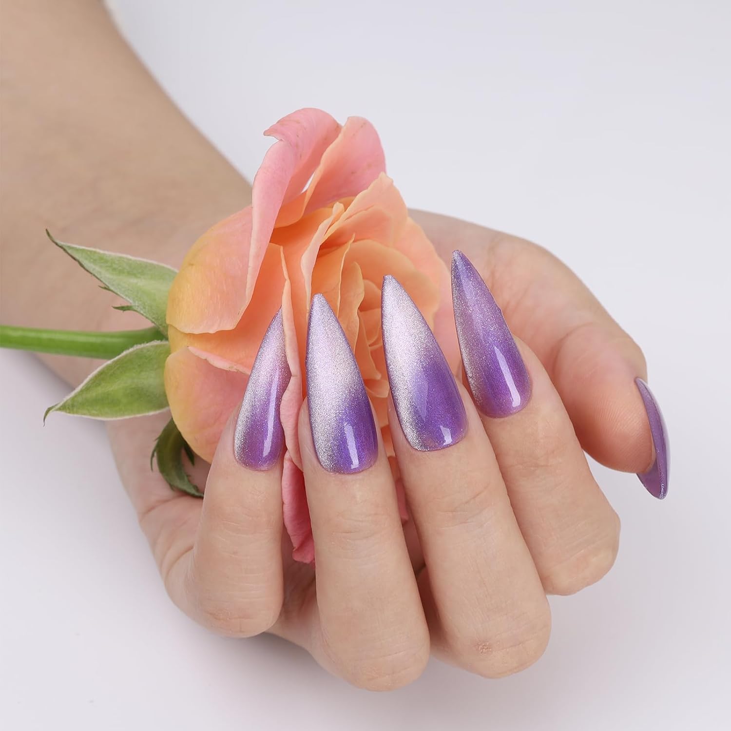 Bright Purple Cat Eye Gel Nail Polish,Crystal Galaxy Holographic Lavender Cateye Gel Polish with Magnet, Purple Gel Silver Shimmer Velvet Soak Off Uv Led Home Diy Manicure GP0100-Velvo Beauty