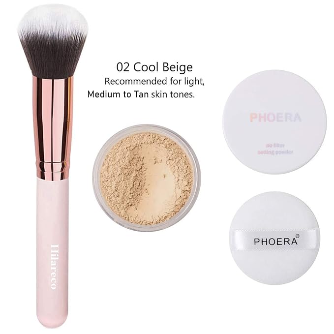 PHOERA Foundation Full Coverage Makeup, Mushroom Head Air Cushion CC Cream Natural Foundation, PHOERA Primer, PHOERA Powder, Brushes Foundation Brush,2 Makeup Sponge(102Nude+ 02Natural CC)-Velvo Beauty