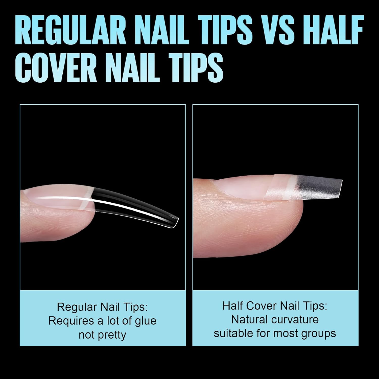 TOMICCA Short Coffin Nail Tips, Acrylic Half Cover Nail Tips Coffin 240Pcs, No C Curve Full Matte Gel Nail Short, Nail Extension Tips for Beginner and Professional 12 Sizes-Velvo Beauty