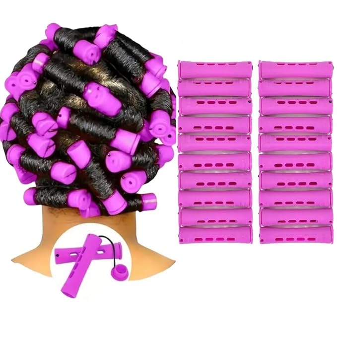 YOROSTAR 20pcs Purple Plastic Perm Rods Set for Natural Hair Cold Wave Rods Hair Rollers for Long Short Women's Hair DIY Hairdressing Tools-Velvo Beauty