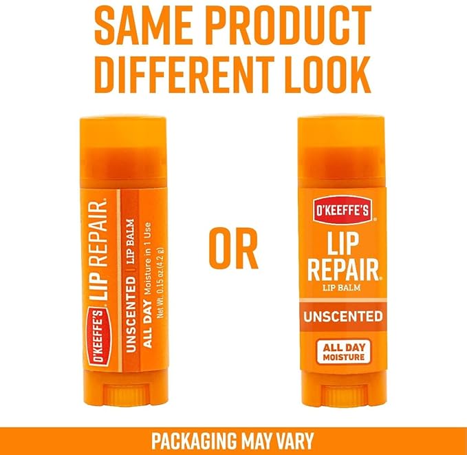 O'Keeffe's Unscented Lip Repair Lip Balm for Dry, Cracked Lips, Stick, (Pack of 5)-Velvo Beauty