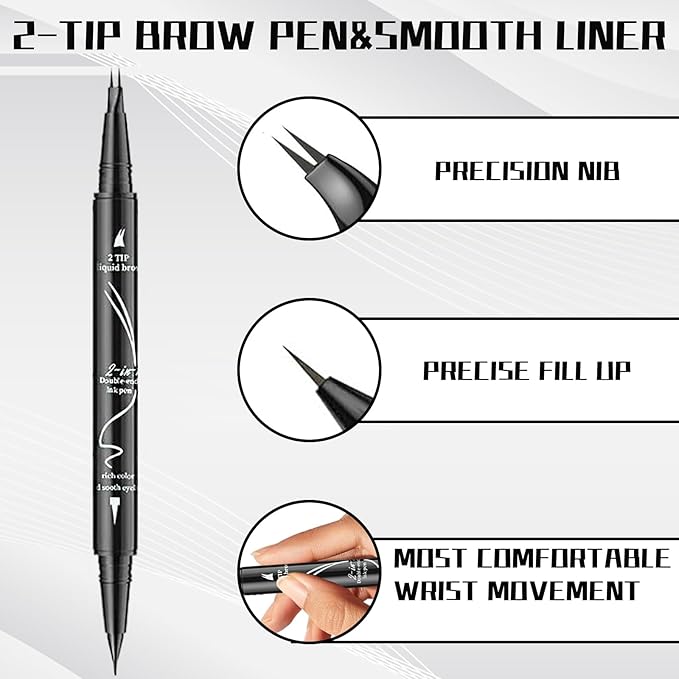 Curved 2 Tip Eyebrow Pen-Light Brown Eyebrow Pencil With Black Eyeliner 2-in-1 Dual-Ended Create Natural Hair-Like Brows,Waterproof,Smudge Proof,Long Lasting All-Day-Velvo Beauty