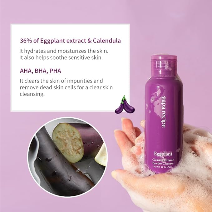 Papa Recipe Eggplant Enzyme Powder Cleanser - Soft Exfoliating Facial Wash for Sensitive Skin (50g, 1.72oz) - Korean Skincare for Radiant, Smooth Complexion, Safe for sensitive skin-Velvo Beauty