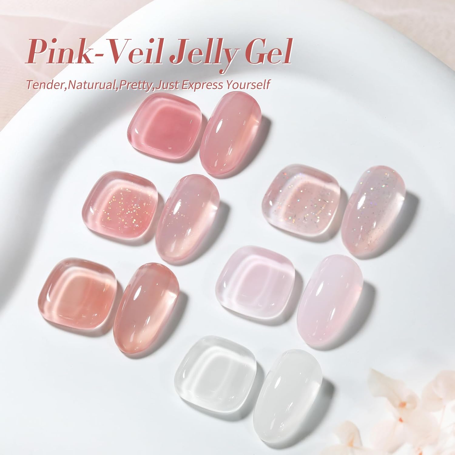 Born Pretty Jelly Gel Nail Polish, Sheer Gel Nail Polish, Milky Pink Nude Crystal Transparent Gel Polish Gel Manicure DIY Salon Nail Art Gifts Women Girls 7ML 6PCS-Velvo Beauty