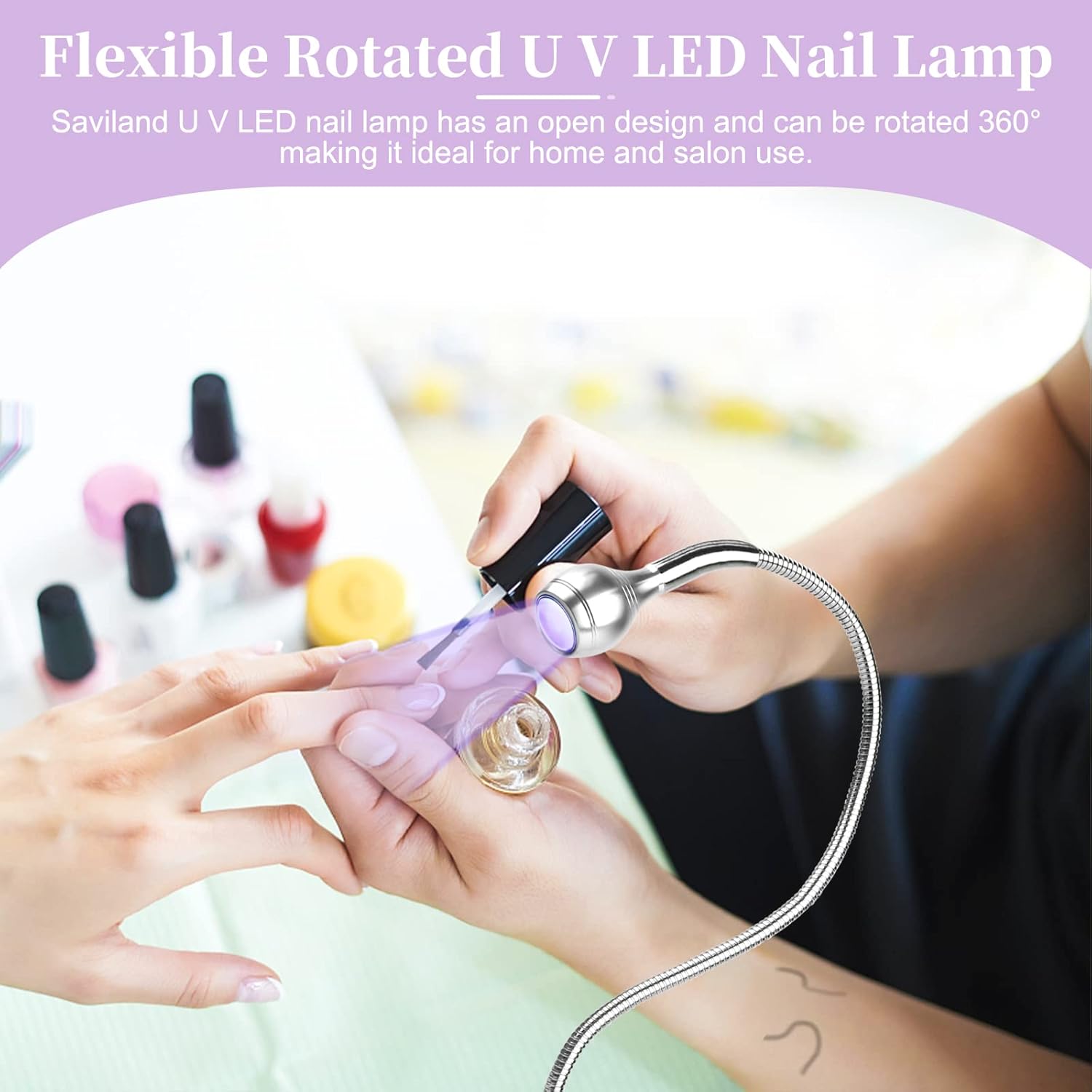 Saviland Mini Nail LED Lamp – Flexible Rotatable USB Quickly Nail Dryer Gel Lamp for Nails with Securing Clip Led Light for Nails for Curing Gel Polish U V Nail Gels Manicure DIY-Velvo Beauty