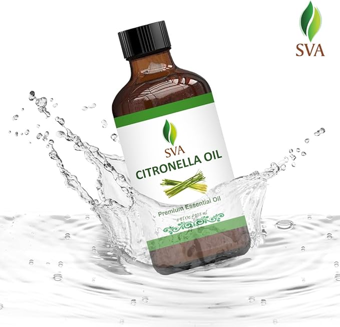 SVA Citronella Essential Oil – 4 Fl Oz – 100% Natural Citronella Oil - for Diffuser, Hair Care, Face, Skin Care, Aromatherapy, Scalp and Body Massage, Soap and Candle Making - with Dropper-Velvo Beauty