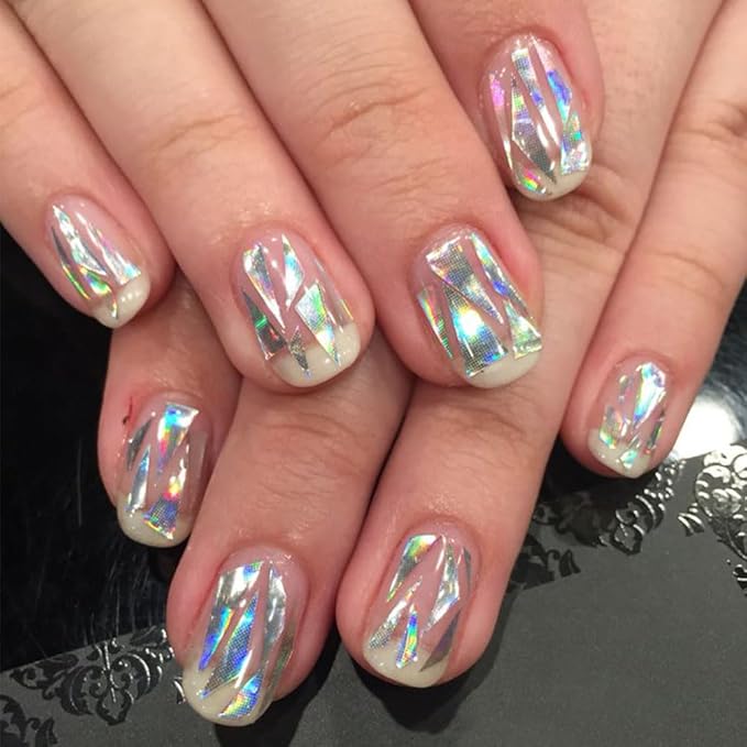 Aurora Laser Silver Glitter for Nails Sparkly Irregular Chunky Glitter Sequin Nail Charms for Nails Design Nail Glitter Flakes Holographic Iridescent Glitter Nail Sequins for Crafts Nail Art Supplies-Velvo Beauty