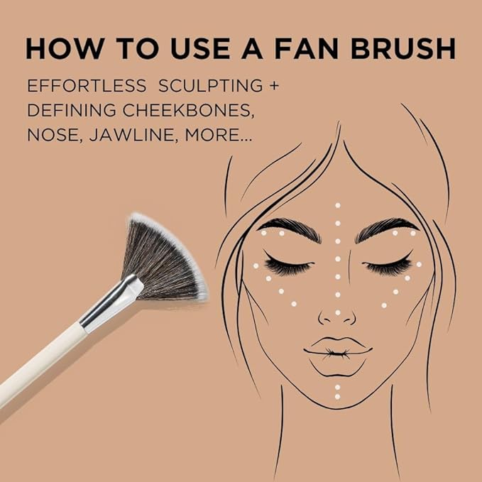 HALEYS Fan Brush VEGAN+CRUELTY-FREE, Sustainable Wood, Vegan Bristles for Airbrushed Finish, For highlighter application, Streak-free, Perfect Blending, Blurs, Smooths with Control-Velvo Beauty