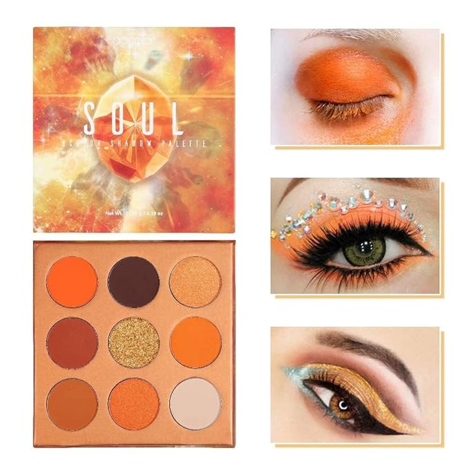docolor Eyeshadow Palette 9Colors Orange Eyeshadow Gemstone Shadow Palettes Highly Pigmented Mattes Shimmers Smokey Glitter Cream Colorful Powder Blendable Long Lasting Waterproof Makeup Palette-Velvo Beauty