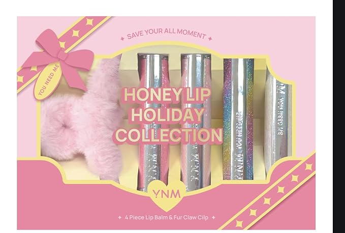 Honey Lip Holiday Collection, lip balm 4set & Hair Clip Gift, Rainbow Honey, Candy Honey, EWG Lip Balm-Velvo Beauty