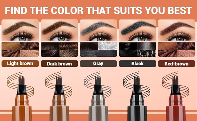 2025 New Magic Eyebrow Pencil, 3D Waterproof 4 Tipped Precise Brow Pen Microblading Eyebrow Pencil Contouring Pen Fine Stroke Microblading Creates Natural (Gray Brown)-Velvo Beauty