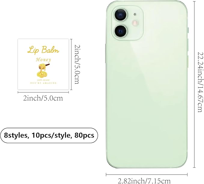 CRASPIRE 80Pcs 8 Styles Labels for Lip Balm Coated Paper Paster Honey Fruit Square Tubes Lip Balm Labels Stickers Natural Homemade Self-adhesive Stickers Logo for Containers Cosmetics Lipsticks-Velvo Beauty