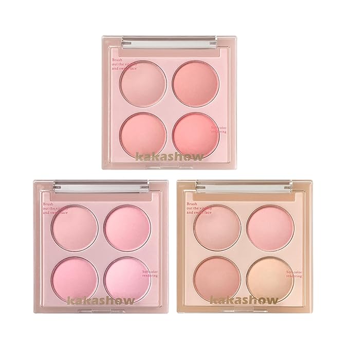 Matte Blush Powder Palette, Blending Mood Cheek, 4 Blendable Shades Korean Fairy Pink Blusher in Lightweight Smooth Powder, Vegan Makeup (Cantaloupe 3#, 1.84 ounces)-Velvo Beauty