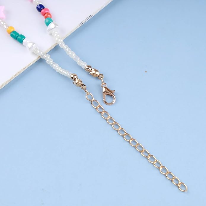 Vintage Seed Bead Choker Necklace Pearl Choker Necklace Colorful Star Heart Necklace Cute Rainbow Necklace Chain Jewelry for Women-Velvo Beauty