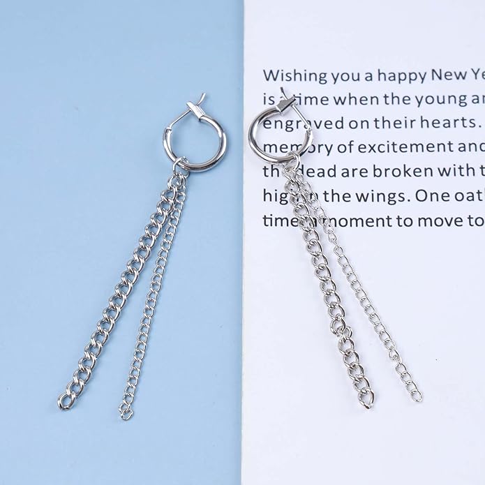 Vintage Layered Chain Dangle Earrings Long Chain Hoop Huggie Earrings Silver Curb Chain Stud Earrings Tassel Chain Drop Earrings Jewelry for Women-Velvo Beauty