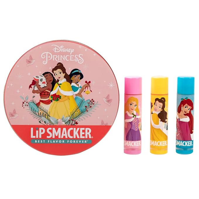 Lip Smacker Disney Princess Lip Balm Tin Trio Rapunzel, Belle, Ariel-Velvo Beauty