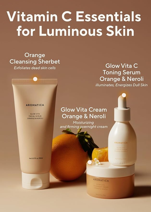 AROMATICA Glow Vita C Toning Serum Orange & Neroli 30ml/1.01 fl. oz - Orange Vitamin C Serum for Face with Hyaluronic Acid For Sensitive Skin-Velvo Beauty