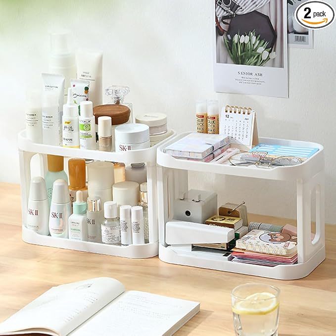 2PCS Kitchen Spice Rack or Bathroom Countertop Organizer, 2-Tier Desk Organizers，Mail Holder for Office Desk Organization, Gift for Teachers, Classmates, and Friends,White-Velvo Beauty
