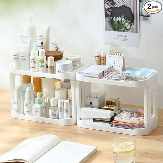 2PCS Kitchen Spice Rack or Bathroom Countertop Organizer, 2-Tier Desk Organizers，Mail Holder for Office Desk Organization, Gift for Teachers, Classmates, and Friends,White-Velvo Beauty