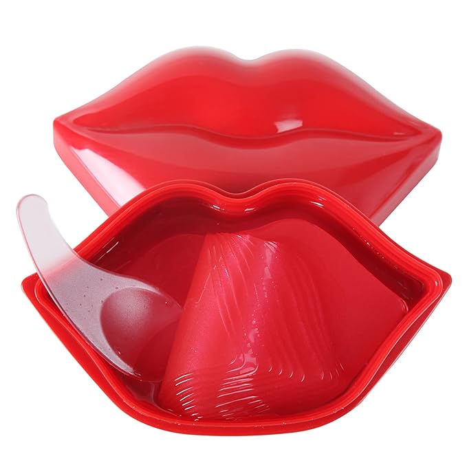 Lip Masks Sheet,Moisturizing Crystal Collagen Gel,Anti-Aging Lip Patches Reduces Lip Lines,Plump Dry Lips Overnight Lip Care,Fall/Winter Collagen Lip Sleep Mask 20 Packs with Box,Red-Velvo Beauty
