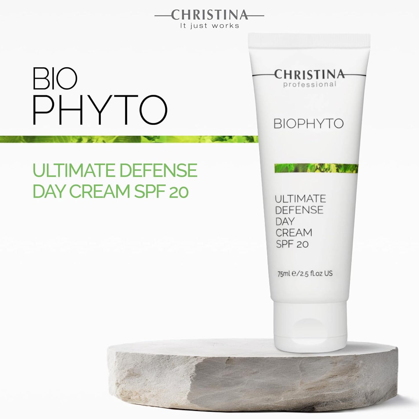 Christina Bio Phyto Ultimate Defense Day Cream Moisturizer with SPF 20-75 ml - Broad Spectrum UVA/UVB Protection Facial Moisturizer with Hyaluronic Acid & Vitamin B12- For Normal & Combination Skin-Velvo Beauty