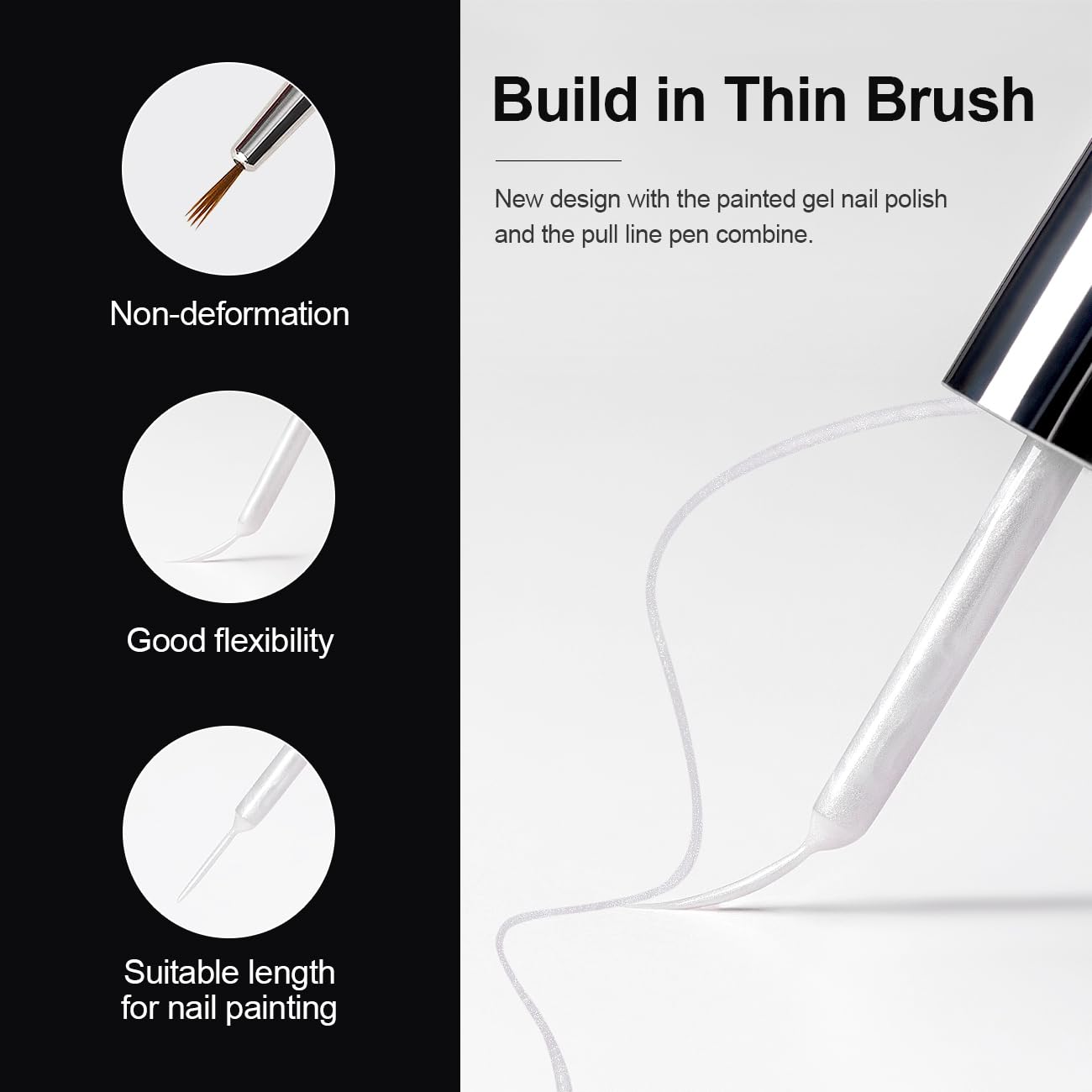 RARJSM Pearl White Gel Liner Nail Art Pearlescent Silver Shell Glitter Swirl Effect Gel Polish 8ml Build in Thin Brush Painted Drawing Striper Soak off Curing Requires for Home Salon-Velvo Beauty