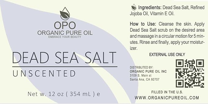 OPO Dead Sea Salt Scrub 12 oz Unscented Pure Natural with Light Unscented Vitamin E Jojoba Exfoliating Face Body Soft Smooth Fresh Skin Hydrating Moisturizing Revitalizing-Velvo Beauty
