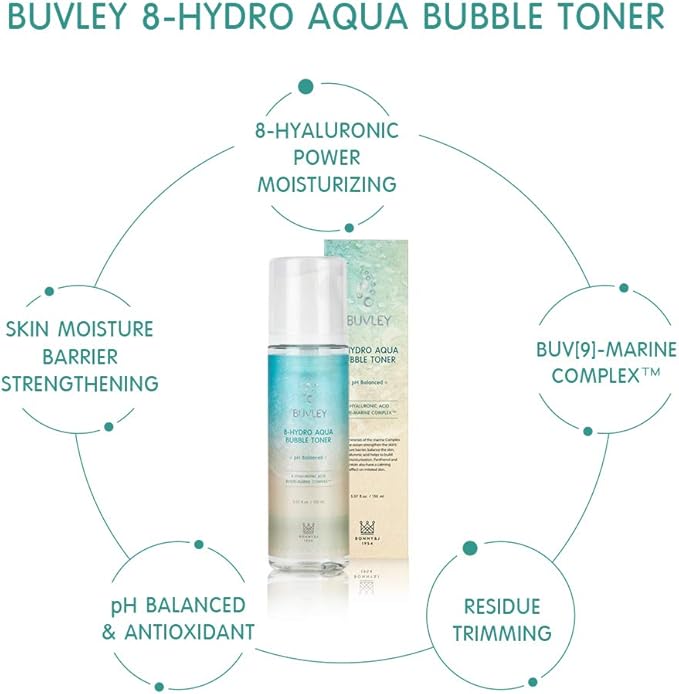 [BUVLEY] 8-Hydro Aqua Bubble Innovative Facial Toner, Deep Hydrating, Moisturizing, Anti Aging - Cruelty Free, Made in Korea Pack of (1)-Velvo Beauty