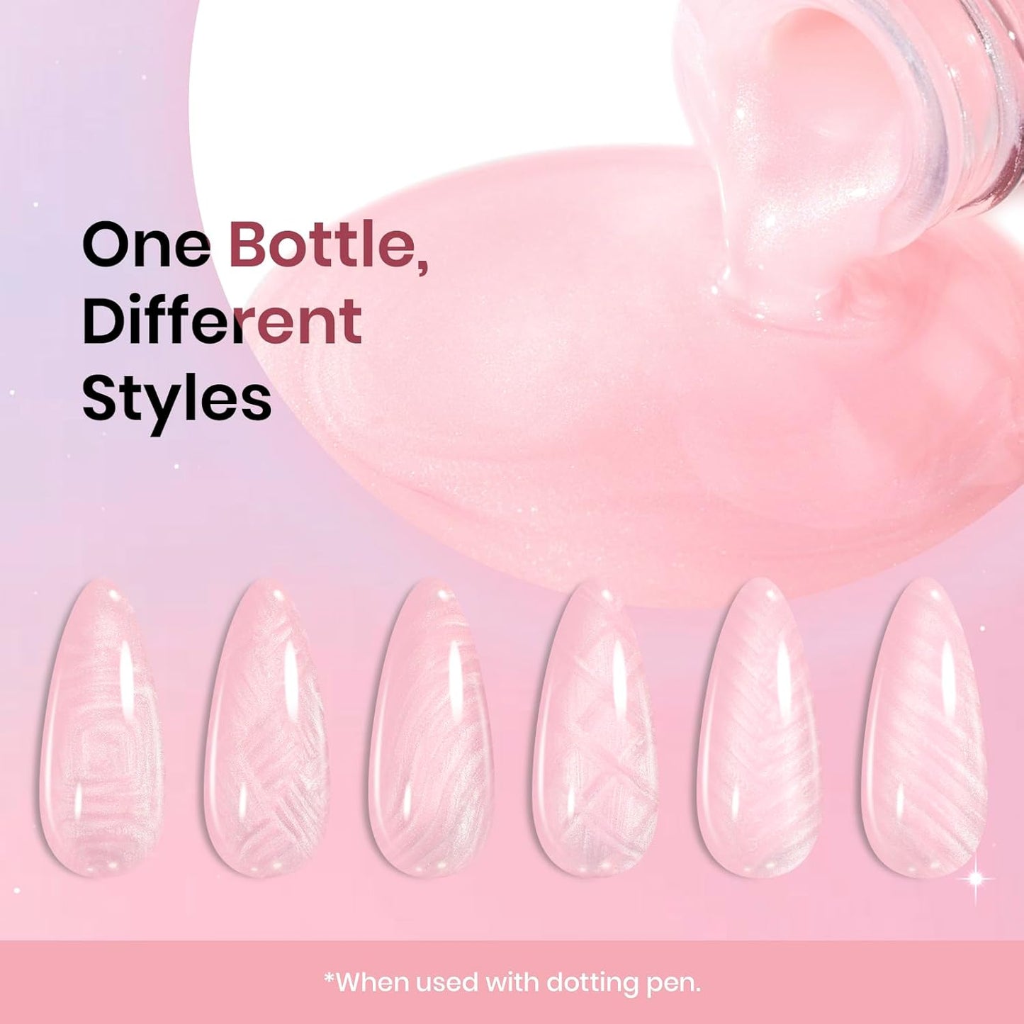 Beetles Pearl Pink Gel Liner Nail Polish,Soak Off Uv Led Pearl Gel Nail Polish Drawing Valentine Gel Polish Cotton Candy Pearlescent Swirl Gel Art Paint with Dotting Pen and Nail Charms-Velvo Beauty